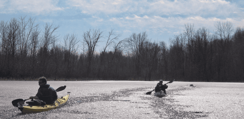 Frozen canoeing in Michigan
